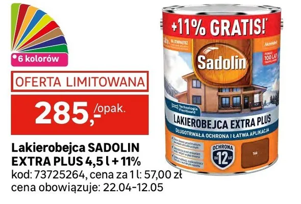 Lakierobejca SADOLIN EXTRA PLUS 5,5l + 11% promocja w Leroy Merlin