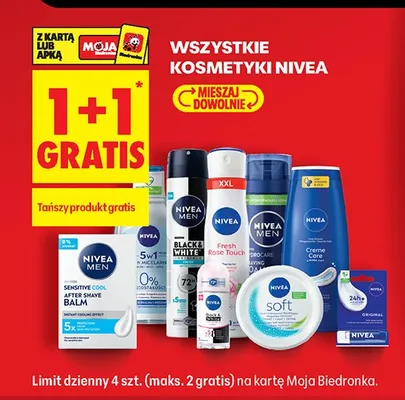 Wszystkie kosmetyki Nivea 1+1 GRATIS promocja w Biedronka