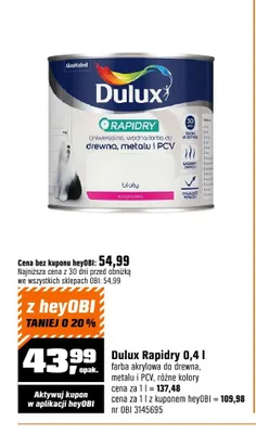 Farba akrylowa Dulux Rapidry biały satynowa promocja w OBI