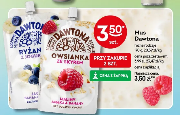 Mus Dawtona Owsianka ze skyrem maliny jabłka banany promocja w Żabka