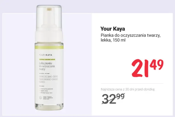 Pianka do oczyszczania twarzy lekka Your Kaya promocja w Rossmann