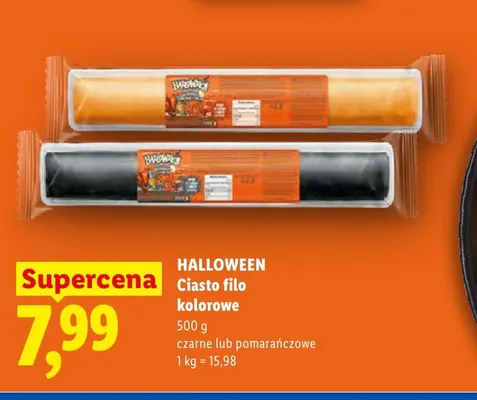 Ciasto filo kolorowe czarne Halloween promocja w Lidl