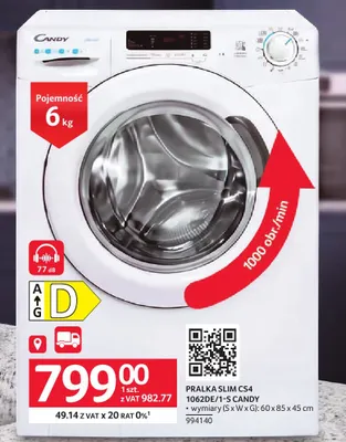 Pralka slim CS4 1062DE/1-S Candy promocja w Selgros