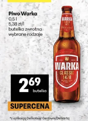 Piwo Warka Classic promocja w Delikatesy Centrum