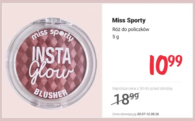 Róż do policzków Miss Sporty Insta Glow promocja w Rossmann