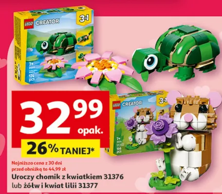 Uroczy chomik z kwiatkiem LEGO Creator 31376 lub żółw i kwiat lilii 31377 promocja w Auchan