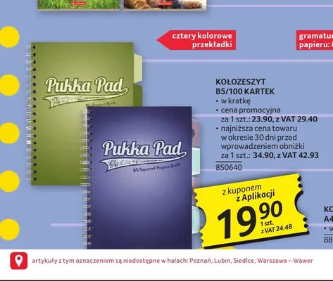 Kołozeszyt B5 Pukka Pad 100 kartek promocja w Selgros