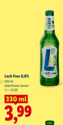 Piwo bezalkoholowe Lech Free 0,0% elderflower-lemon promocja w Lidl