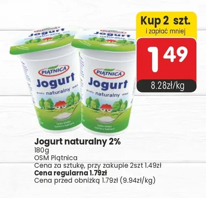 Jogurt naturalny 2% Piątnica promocja w Market Point