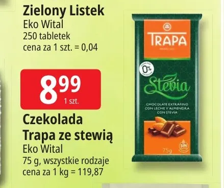 Czekolada Trapa ze stewią promocja w Leclerc