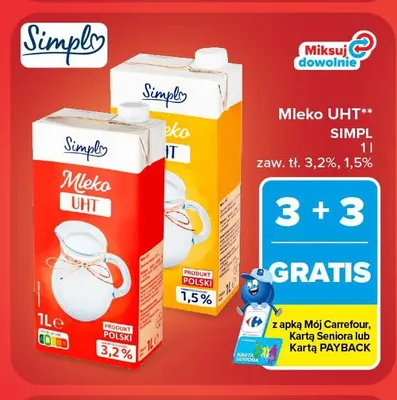 Mleko UHT Simpl 1,5% promocja w Carrefour