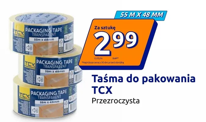 Taśma do pakowania Tcx Przezroczysta 55mx48 mm promocja w Action