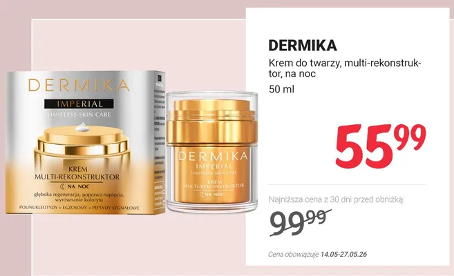 Krem do twarzy DERMIKA Imperial multi-rekonstruktor na noc promocja w Rossmann
