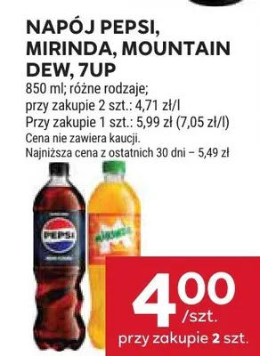 Napój Pepsi, Mirinda, Mountain Dew, 7Up promocja w Stokrotka
