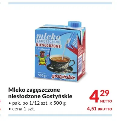 Mleko zagęszczone niesłodzone Gostyńskie promocja w Makro
