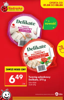 Twaróg solankowy suszone pomidory, bazylia, czosnek niedźwiedzi Delikate promocja w Biedronka