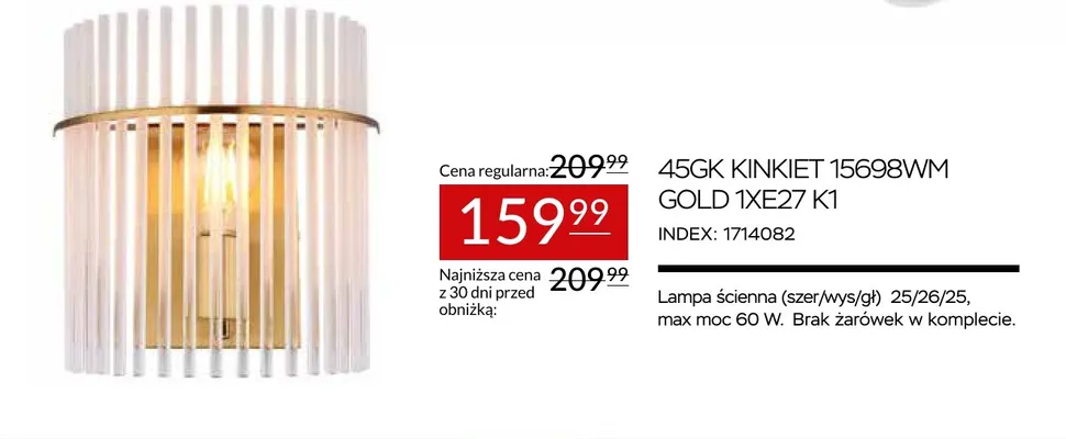 Kinkiet 45GK 15698WM Gold 1xE27 K1 promocja w Abra Meble