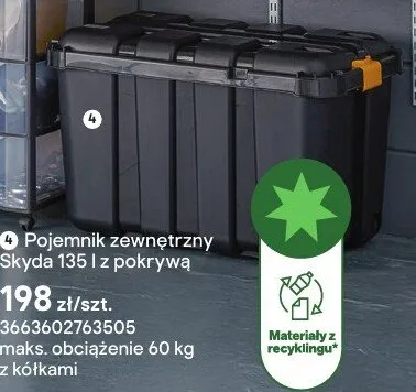 Pojemnik zewnętrzny z pokrywą maks. obciążenie 60kg z kółkami Skyda 135 promocja w Castorama