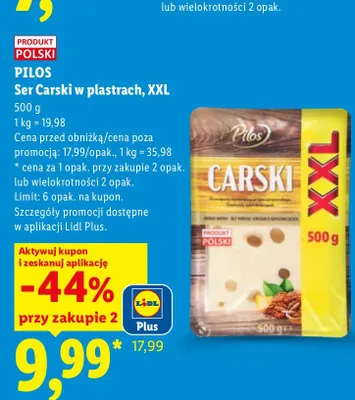 Ser carski w plastrach XXL Pilos promocja w Lidl