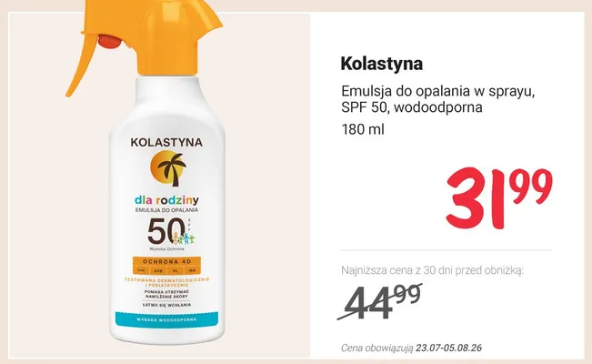 Emulsja do opalania w sprayu Kolastyna SPF 50 wodoodporna promocja w Rossmann