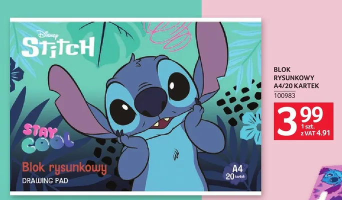 Blok rysunkowy A4 20 kartek Disney Stitch promocja w Selgros