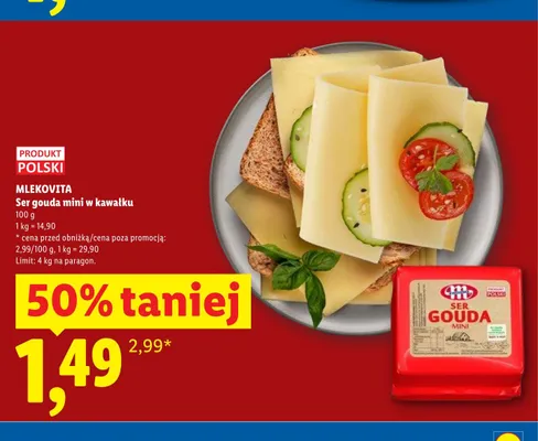 Ser gouda mini w kawałku Mlekovita promocja w Lidl