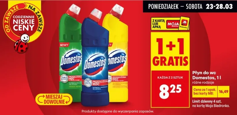 Płyn do WC różne rodzaje, 1 l 1+1 GRATIS promocja w Biedronka