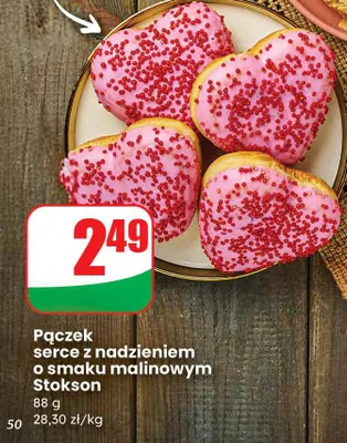 Pączek serce z nadzieniem o smaku malinowym Stokson promocja w Dino