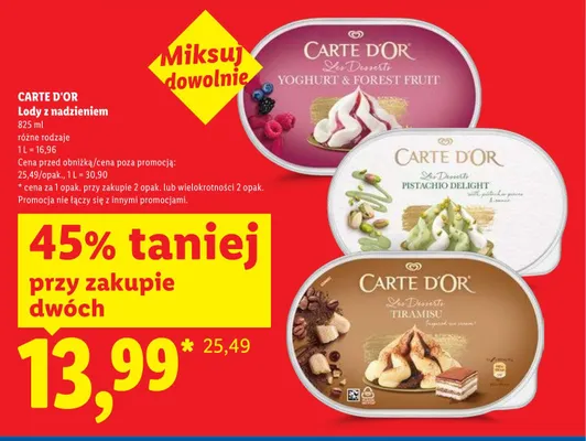 Lody z nadzieniem CARTE D'OR promocja w Lidl