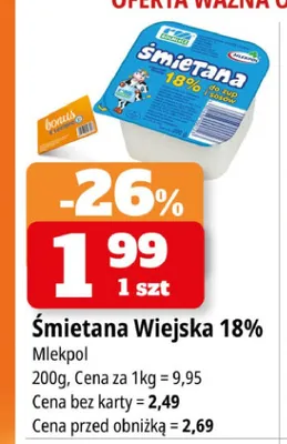 Śmietana Wiejska 18% Mlekpol promocja w Leclerc