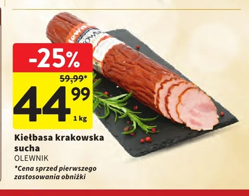 Kiełbasa krakowska sucha Olewnik promocja w Intermarche