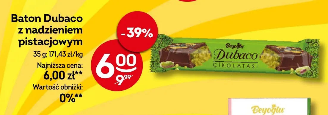 Baton Dubaco z nadzieniem pistacjowym promocja w Żabka