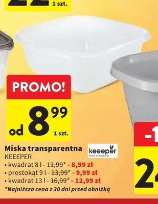 Miska transparentna prostokątna Keeper 9 l promocja w Intermarche