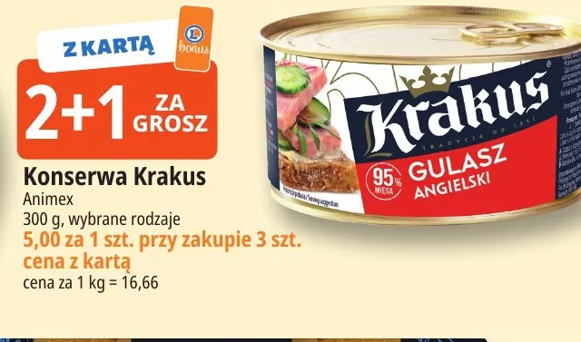 Konserwa Krakus Gulasz angielski promocja w Leclerc