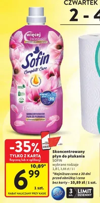 Skoncentrowany płyn do płukania Sofin Complete Care promocja w Intermarche