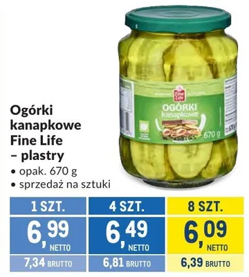 Ogórki kanapkowe Fine Life - plastry promocja w Makro
