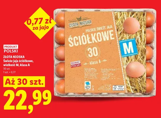 Świeże jaja ściółkowe Złota Nioska wielkość M klasa A promocja w Lidl