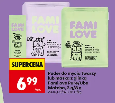 Maska z glinką Familove Ube Matcha promocja w Biedronka