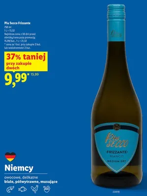Wino Piu Secco Frizzante Bianco Medium Dry promocja w Lidl