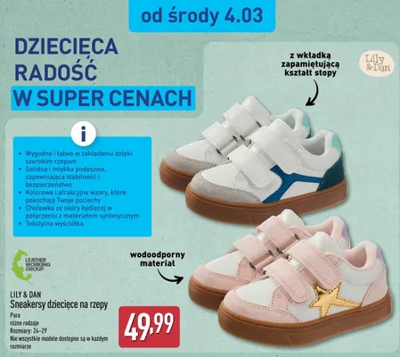 Sneakersy dziecięce na rzepy promocja w Aldi