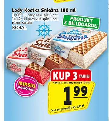 Lody Kostka Śnieżna Koral promocja w Prim Market