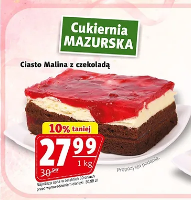Ciasto Malina z czekoladą Cukiernia Mazurska promocja w Prim Market