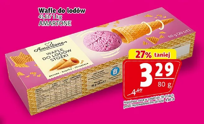 Wafle do lodów Amartone promocja w Prim Market