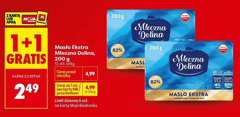 Masło Ekstra Mleczna Dolina promocja w Biedronka