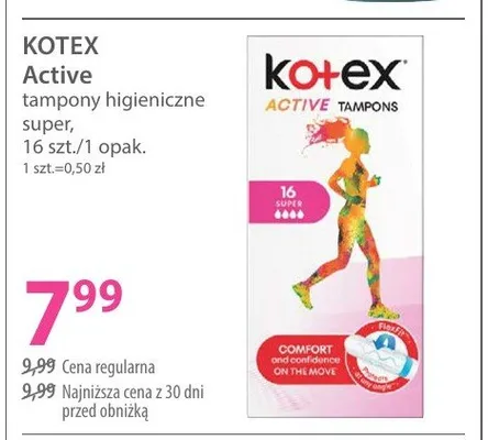 Tampony higieniczne Kotex Active Super promocja w Hebe