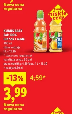 Sok 100% lub Sok + woda różne rodzaje promocja w Lidl