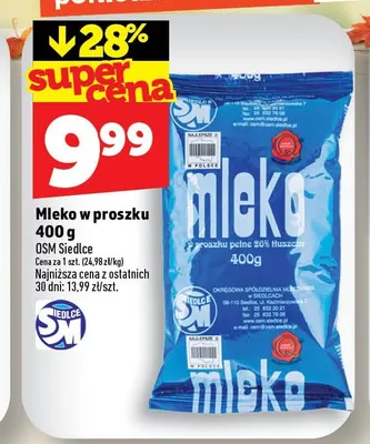 Mleko w proszku OSM Siedlce promocja w TOPAZ