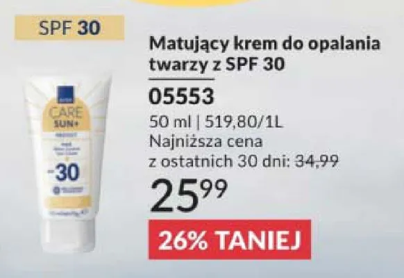 Matujący krem do opalania twarzy z SPF 30 AVON promocja w AVON