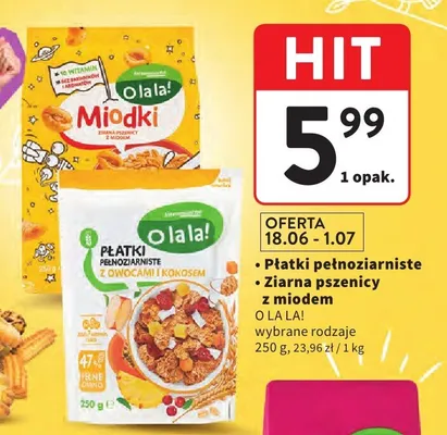Ziarna pszenicy z miodem Miodki O la la! promocja w Intermarche