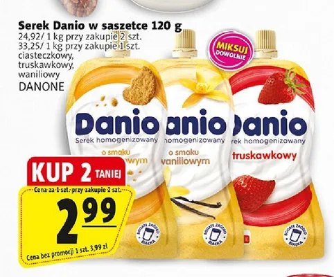 Serek homogenizowany Danio truskawkowy Danone promocja w Prim Market
